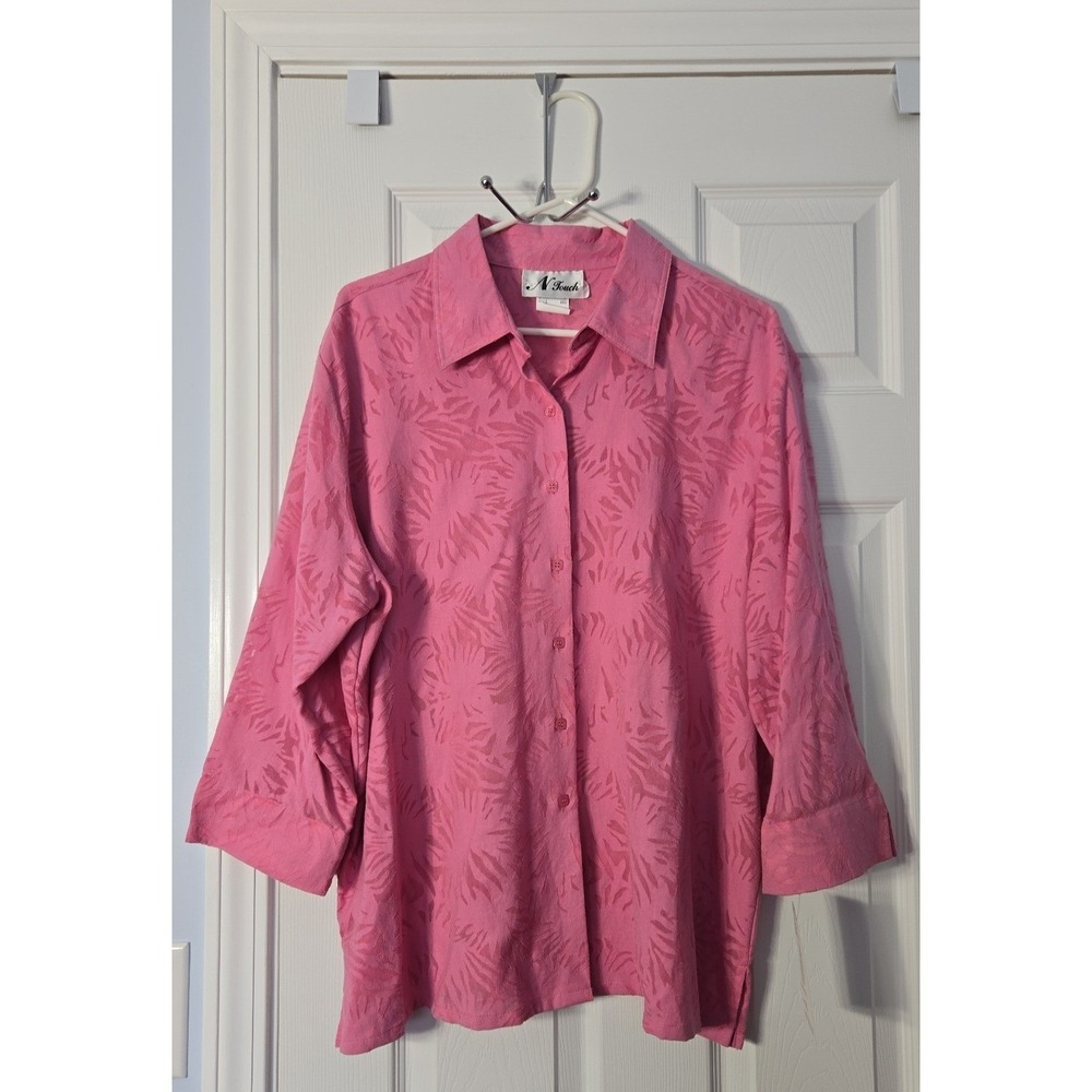 N Touch Womans New Shirt Size XL 3/4 Sleeve Linen Blend,‎ Pink